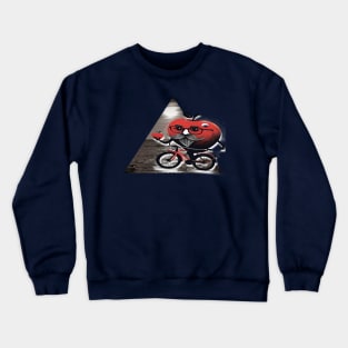 Mr. Apple slides on water with a bicycle Crewneck Sweatshirt